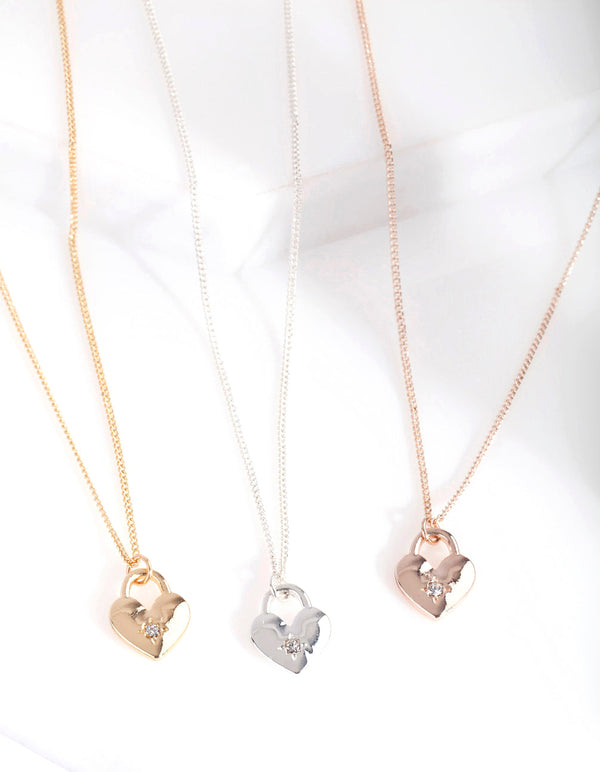 Mixed Metal Love Locks 3 Pack Necklace Set
