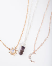 Gemengde metalen hemelse halfedelstenen ketting, 3-pack - link has visual effect only