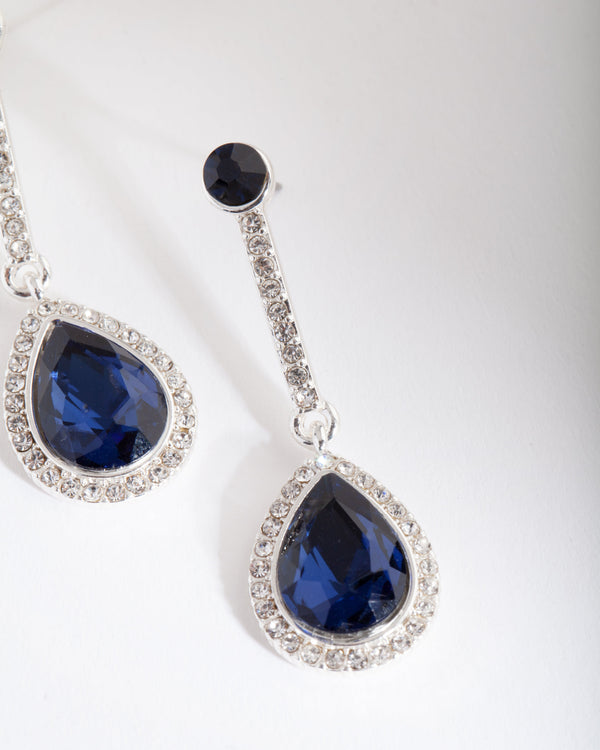 Silver Blue Teardrop Earrings