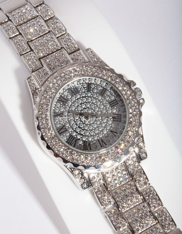 Rhodium Large Mega Bling Watch