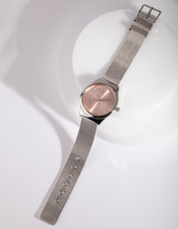 Rhodium Mini Diamante Detail Watch - link has visual effect only