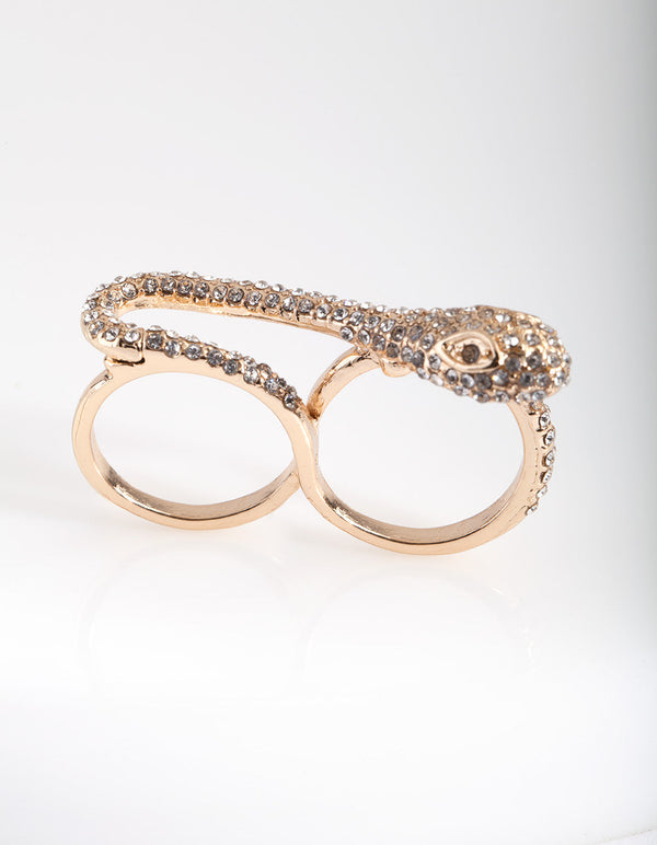 Gold Diamante Snake Multifinger Loop Ring