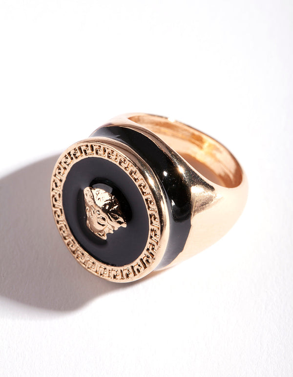 Black Enamel Medusa Ring