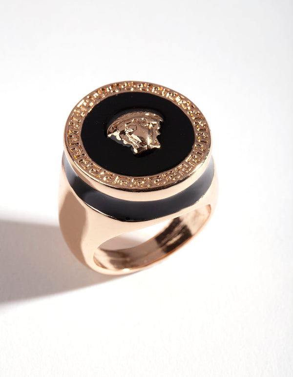 Black Enamel Medusa Ring