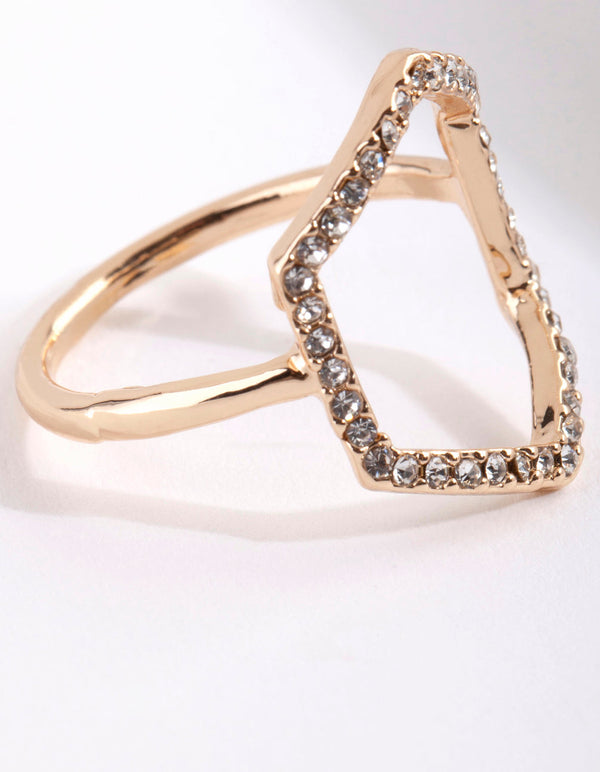 Gold Diamante Open Hexagon Ring