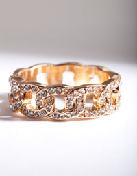 Gold Crystal Pave Chain Ring - link has visual effect only