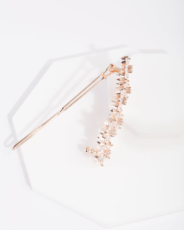 Rose Gold Cubic Zirconia Flower Hair Clip