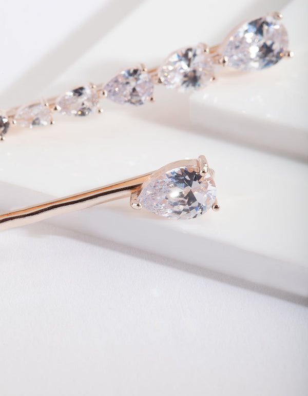 Cubic Zirconia Teardrop Hair Slide 2-Pack