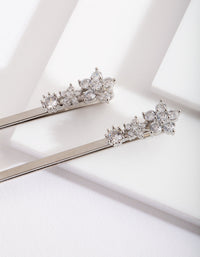 Silver Cubic Zirconia Mini Flower Hair Slide 2-Pack - link has visual effect only