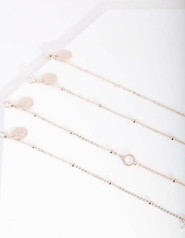 Rose Gold Cubic Zirconia Circle Bracelet and Anklet 4 Pack