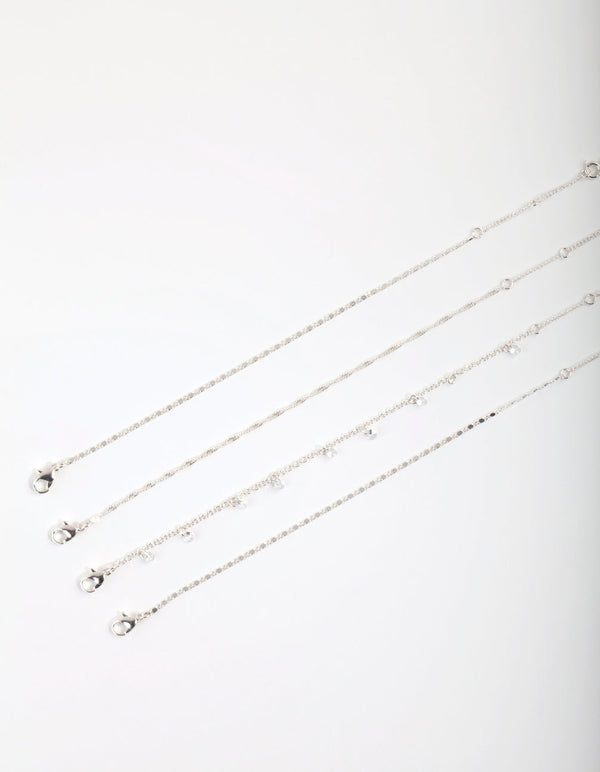 Silver Cubic Zirconia Anklet Bracelet Pack