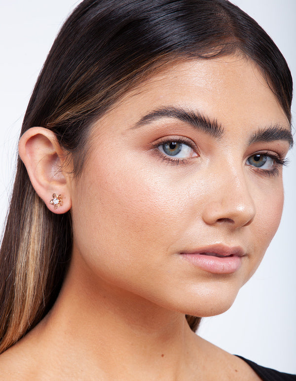Gold Cubic Zirconia Flower Stud Earring Pack