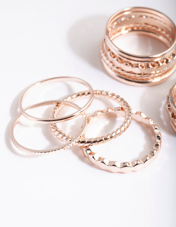 Rose Gold Textured Band Ring Pack