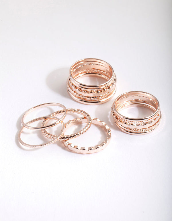Rose Gold Textured Band Ring Pack