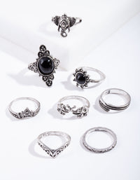 Antique Silver Boho Elephant Style Rings 8 Pack - link has visual effect only