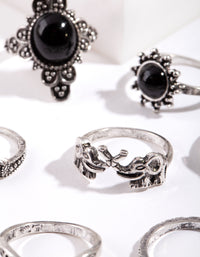 Antique Silver Boho Elephant Style Rings 8 Pack - link has visual effect only