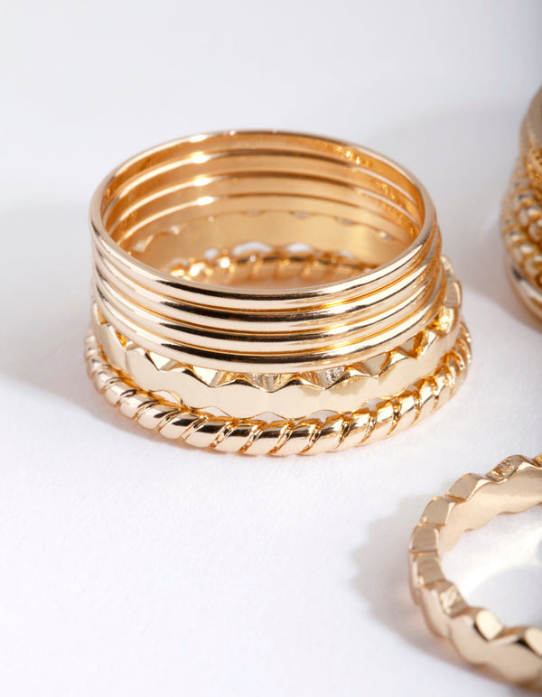 Gold Textured Band Ring Pack