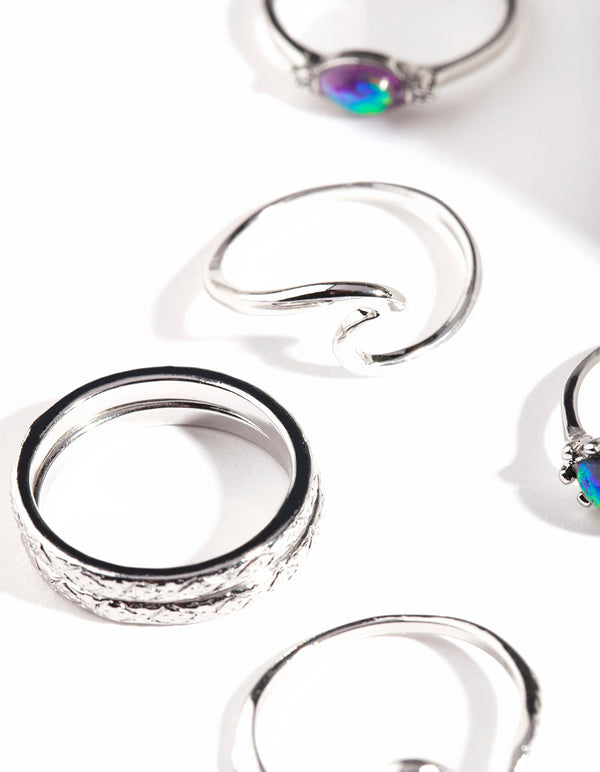 Rhodium Shining Wave Ring Pack
