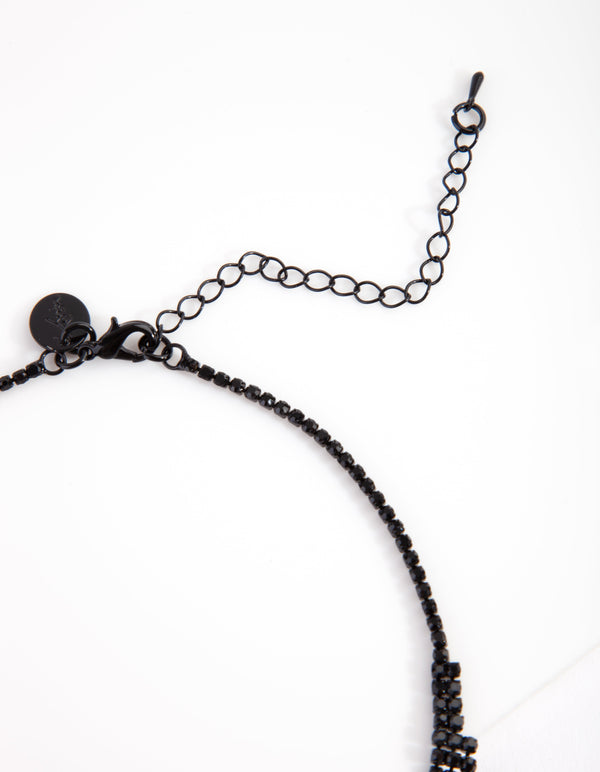 Black Diamante Leaf Necklace & Earrings Set