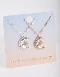 Mixed Metal Diamante Moon Necklace 2 Pack - link has visual effect only