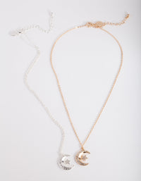Mixed Metal Diamante Moon Necklace 2 Pack - link has visual effect only