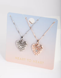 Mixed Metal Filigree Diamante Heart Necklace Set - link has visual effect only