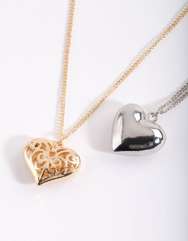 Mixed Metal Heart Necklace Pack