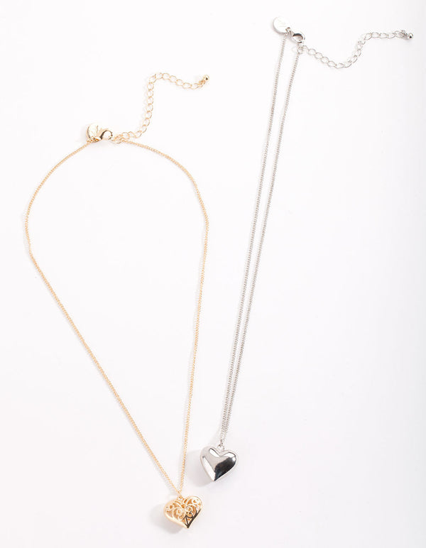 Mixed Metal Heart Necklace Pack