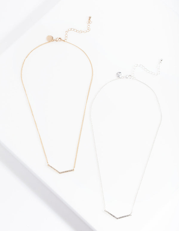 Mixed Metal Diamante Bar Necklaces Pack