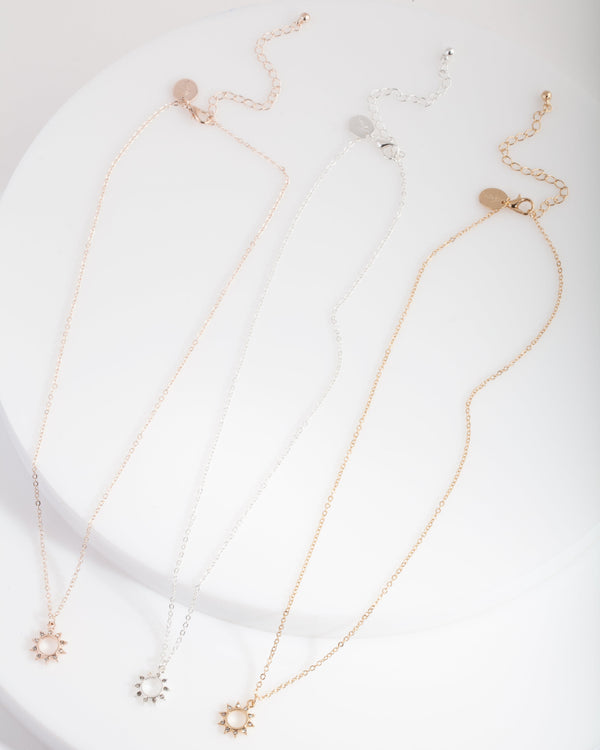 Mixed Metal Diamante Sun Necklace Trio