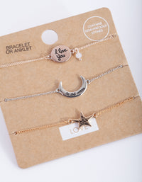 Mixed Metal Moon and Back Bracelet Anklet 3 Pack - link has visual effect only