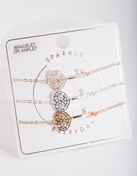 Mixed Metal Filigree Key 3-Pack Bracelets and Anklets - link has visual effect only