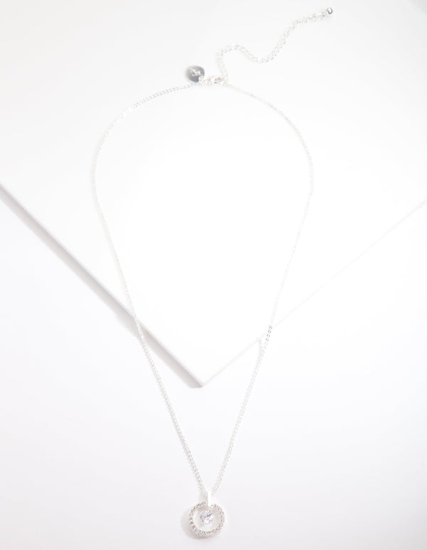 Zilveren open cirkel ketting met kubieke zirkonia