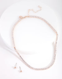 Cubic Zirconia Rose Gold Cupchain Necklace & Earrings Set - link has visual effect only