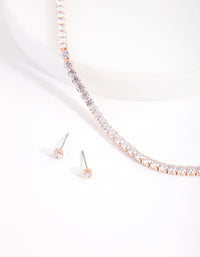 Cubic Zirconia Rose Gold Cupchain Necklace & Earrings Set - link has visual effect only