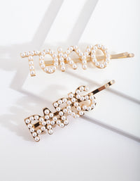 Gold Pearl Paris & Tokyo Hair Clip 2-Pack - link has visual effect only