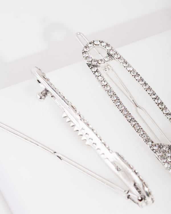 Diamante Safety Pin Hair Clip 2-Pack