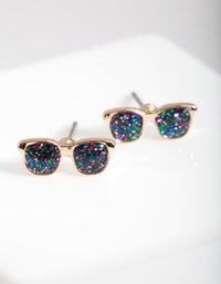 Kids Gold Glittery Sunglasses Stud Earrings - link has visual effect only