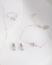 Kids Silver Cubic Zirconia Halo Jewellery Set - link has visual effect only