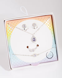 Kids Silver Cubic Zirconia Halo Jewellery Set - link has visual effect only