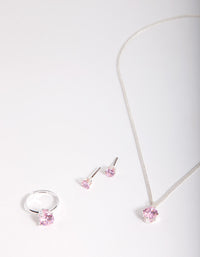 Kids Pink Cubic Zirconia Silver Jewellery Pack - link has visual effect only