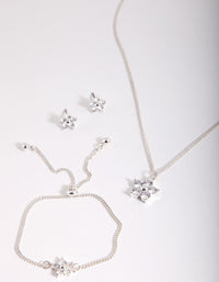 Kids Silver Cubic Zirconia Flower Jewellery Pack - link has visual effect only