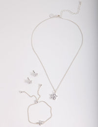 Kids Silver Cubic Zirconia Flower Jewellery Pack - link has visual effect only