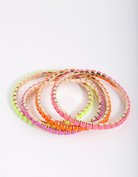 Kids Multi Coloured Fluorescent Cupchain Stretch Bracelet Pack - link has visual effect only