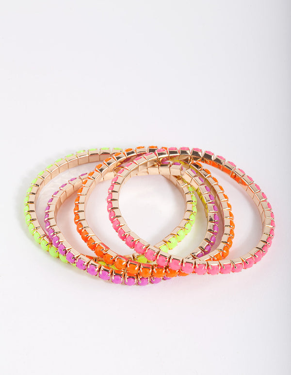 Kids Multi Coloured Fluorescent Cupchain Stretch Bracelet Pack