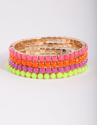 Kids Multi Coloured Fluorescent Cupchain Stretch Bracelet Pack - link has visual effect only