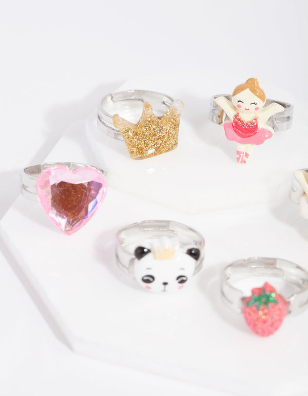Kids Silver Panda Ring 6 Pack