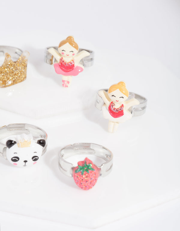 Kids Silver Panda Ring 6 Pack