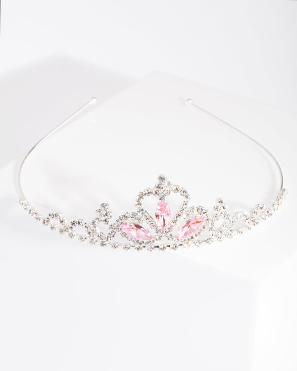 Kids Silver Stone Diamante Tiara Headband