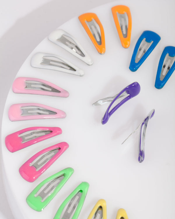 Kids Multicoloured Coated Metal Hair Clip Pack